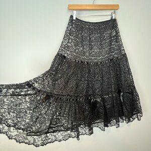 Jewels by SLT Black Lace Sheer Skirt Vintage Size Large 80s Petticoat Underskirt